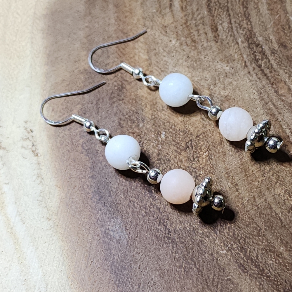 14. Dangle Earrings With Peach Colored Stone Beads And Silver Accents - Picture 5 of 7